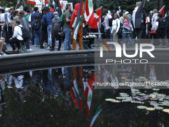 Palestinian supporters gather in Madison Square park with flags and signs against the October 2023 Israeli incursion of Gaza, on October 7,...