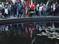 Palestinian supporters gather in Madison Square park with flags and signs against the October 2023 Israeli incursion of Gaza, on October 7,...