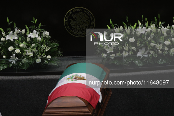 The coffin with the remains of Ifigenia Martinez is present during the posthumous funeral tribute in honor of Ifigenia Martinez, 99, in the...