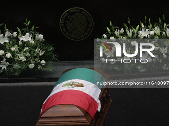 The coffin with the remains of Ifigenia Martinez is present during the posthumous funeral tribute in honor of Ifigenia Martinez, 99, in the...