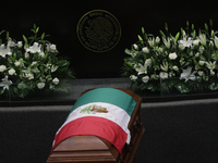 The coffin with the remains of Ifigenia Martinez is present during the posthumous funeral tribute in honor of Ifigenia Martinez, 99, in the...