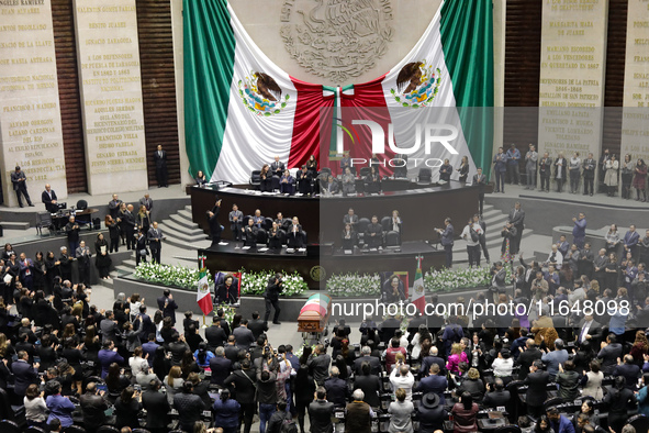 Deputies, Senators, and family members stand guard of honor during the posthumous funeral tribute in honor of Ifigenia Martinez, 99, in the...