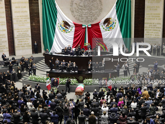 Deputies, Senators, and family members stand guard of honor during the posthumous funeral tribute in honor of Ifigenia Martinez, 99, in the...