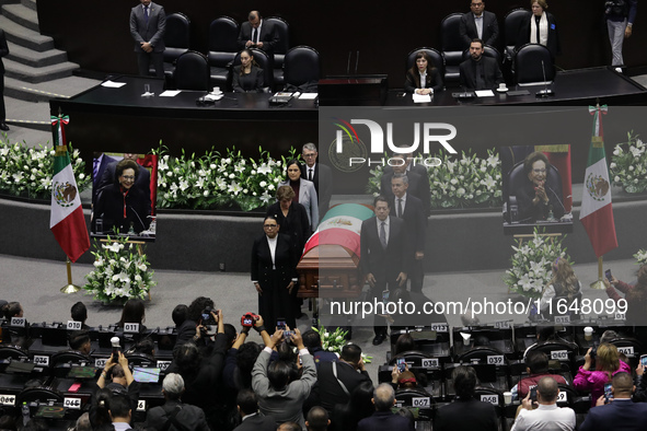 Deputies, Senators, and family members stand guard of honor during the posthumous funeral tribute in honor of Ifigenia Martinez, 99, in the...