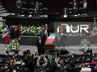 Deputies, Senators, and family members stand guard of honor during the posthumous funeral tribute in honor of Ifigenia Martinez, 99, in the...