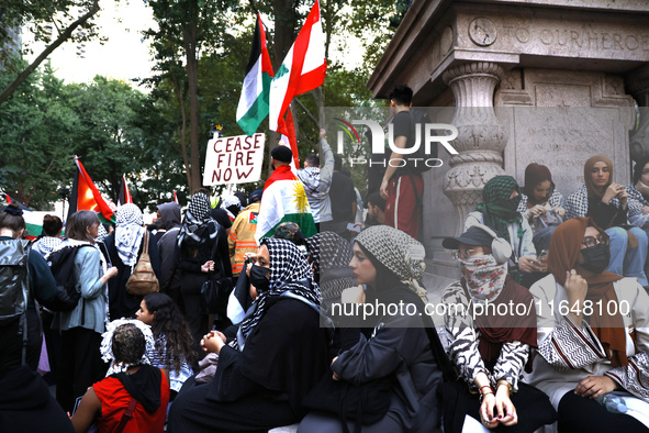 Palestinian supporters gather in Madison Square park with flags and signs against the October 2023 Israeli incursion of Gaza, on October 7,...