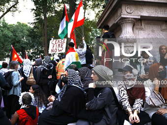 Palestinian supporters gather in Madison Square park with flags and signs against the October 2023 Israeli incursion of Gaza, on October 7,...