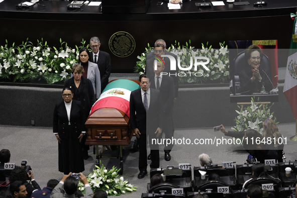 Deputies, Senators, and family members stand guard of honor during the posthumous funeral tribute in honor of Ifigenia Martinez, 99, in the...