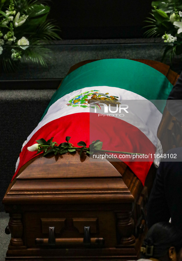 The coffin with the remains of Ifigenia Martinez is present during the posthumous funeral tribute in honor of Ifigenia Martinez, 99, in the...