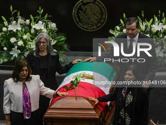 Deputies, Senators, and family members stand guard of honor during the posthumous funeral tribute in honor of Ifigenia Martinez, 99, in the...