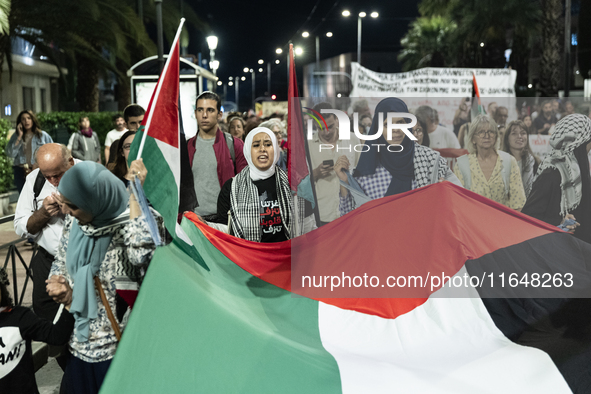 Hundreds of pro-Palestinian demonstrators march on the Israeli embassy in Athens, Greece, on October 7, 2024. 