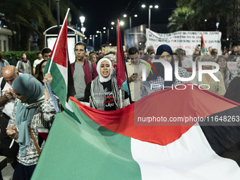 Hundreds of pro-Palestinian demonstrators march on the Israeli embassy in Athens, Greece, on October 7, 2024. (