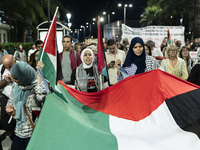 Hundreds of pro-Palestinian demonstrators march on the Israeli embassy in Athens, Greece, on October 7, 2024. (