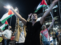 Hundreds of pro-Palestinian demonstrators march on the Israeli embassy in Athens, Greece, on October 7, 2024. (