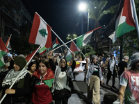 Hundreds of pro-Palestinian demonstrators march on the Israeli embassy in Athens, Greece, on October 7, 2024. (