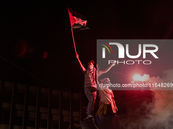 Hundreds of pro-Palestinian demonstrators march on the Israeli embassy in Athens, Greece, on October 7, 2024. (