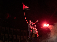 Hundreds of pro-Palestinian demonstrators march on the Israeli embassy in Athens, Greece, on October 7, 2024. (