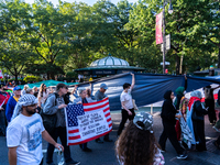 Pro-Palestinian protesters commemorate the anniversary of the October 7, 2023, Hamas attack on Israel in New York City, USA, on October 7, 2...