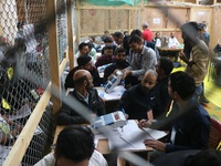 Election officials count votes for the local assembly elections at a counting center in Srinagar, Jammu and Kashmir, on October 8, 2024. (