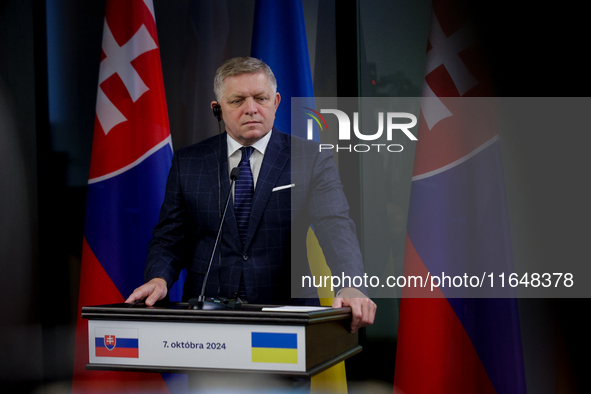 The prime minister of Slovakia, Robert Fico, is seen during consultations with his Ukrainian counterpart in Ukraine, on October 7, 2024. Slo...