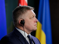 The prime minister of Slovakia, Robert Fico, is seen during consultations with his Ukrainian counterpart in Ukraine, on October 7, 2024. Slo...