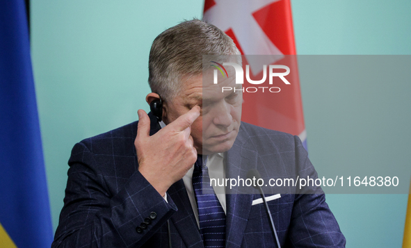 The prime minister of Slovakia, Robert Fico, is seen during consultations with his Ukrainian counterpart in Ukraine, on October 7, 2024. Slo...