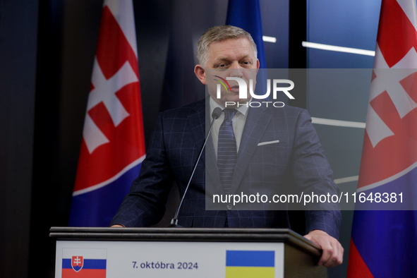 The prime minister of Slovakia, Robert Fico, is seen during consultations with his Ukrainian counterpart in Ukraine, on October 7, 2024. Slo...