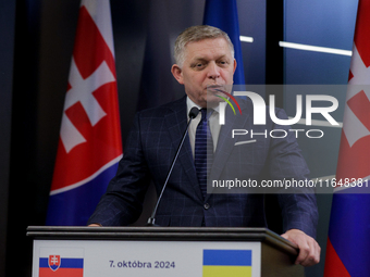 The prime minister of Slovakia, Robert Fico, is seen during consultations with his Ukrainian counterpart in Ukraine, on October 7, 2024. Slo...