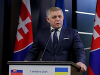 The prime minister of Slovakia, Robert Fico, is seen during consultations with his Ukrainian counterpart in Ukraine, on October 7, 2024. Slo...