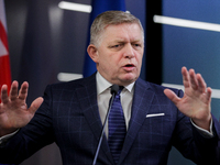 The prime minister of Slovakia, Robert Fico, is seen during consultations with his Ukrainian counterpart in Ukraine, on October 7, 2024. Slo...