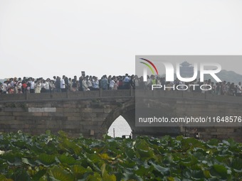 Crowds of people gather at West Lake during the National Day holiday in Hangzhou, China, on October 2, 2024. On October 8, 2024, according t...