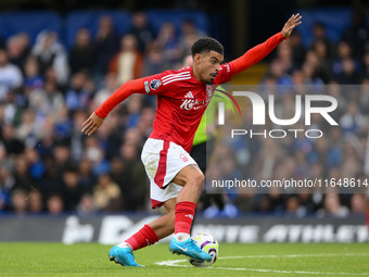 Morgan Gibbs-White of Nottingham Forest is in action during the Premier League match between Chelsea and Nottingham Forest at Stamford Bridg...