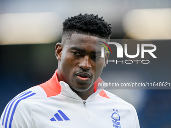 Taiwo Awoniyi of Nottingham Forest participates in the Premier League match between Chelsea and Nottingham Forest at Stamford Bridge in Lond...