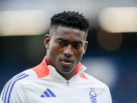 Taiwo Awoniyi of Nottingham Forest participates in the Premier League match between Chelsea and Nottingham Forest at Stamford Bridge in Lond...