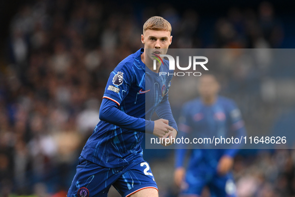 Cole Palmer of Chelsea plays during the Premier League match between Chelsea and Nottingham Forest at Stamford Bridge in London, England, on...