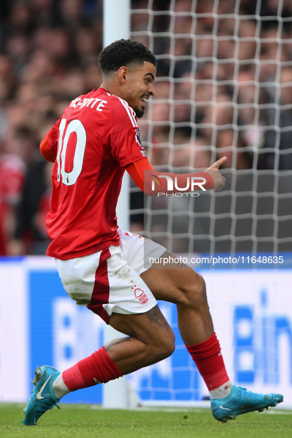 Morgan Gibbs-White of Nottingham Forest celebrates after Chris Wood of Nottingham Forest scores a goal to make it 0-1 during the Premier Lea...