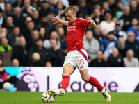 James Ward-Prowse of Nottingham Forest is in action during the Premier League match between Chelsea and Nottingham Forest at Stamford Bridge...