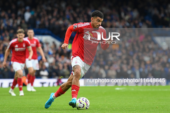 Morgan Gibbs-White of Nottingham Forest runs with the ball during the Premier League match between Chelsea and Nottingham Forest at Stamford...