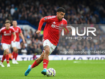 Morgan Gibbs-White of Nottingham Forest runs with the ball during the Premier League match between Chelsea and Nottingham Forest at Stamford...