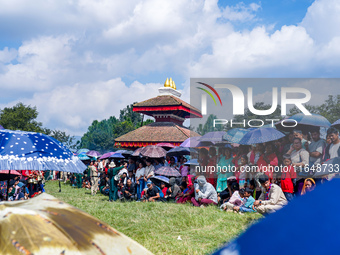 Nepalese Hindu devotees dress as deities and perform a traditional ritual dance during the Sikali Jatra festival in Khokana village, Lalitpu...