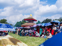 Nepalese Hindu devotees dress as deities and perform a traditional ritual dance during the Sikali Jatra festival in Khokana village, Lalitpu...