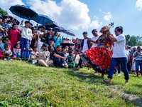 Nepalese Hindu devotees dress as deities and perform a traditional ritual dance during the Sikali Jatra festival in Khokana village, Lalitpu...