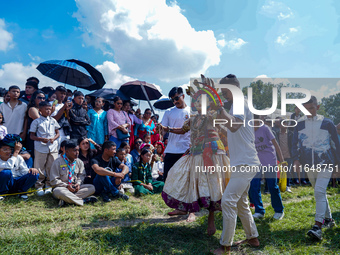 Nepalese Hindu devotees dress as deities and perform a traditional ritual dance during the Sikali Jatra festival in Khokana village, Lalitpu...