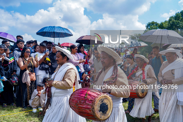 Nepalese Hindu devotees dress as deities and perform a traditional ritual dance during the Sikali Jatra festival in Khokana village, Lalitpu...