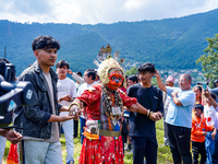 Nepalese Hindu devotees dress as deities and perform a traditional ritual dance during the Sikali Jatra festival in Khokana village, Lalitpu...