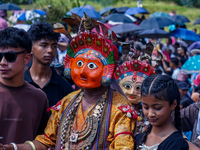 Nepalese Hindu devotees dress as deities and perform a traditional ritual dance during the Sikali Jatra festival in Khokana village, Lalitpu...