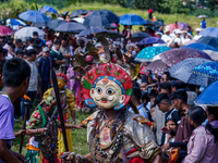 Nepalese Hindu devotees dress as deities and perform a traditional ritual dance during the Sikali Jatra festival in Khokana village, Lalitpu...