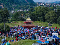 Nepalese Hindu devotees dress as deities and perform a traditional ritual dance during the Sikali Jatra festival in Khokana village, Lalitpu...