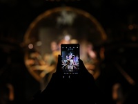 A Hindu goddess Durga is pictured inside a ''pandal'' or temporary platform ahead of the Durga Puja festival in Kolkata, India, on October 8...