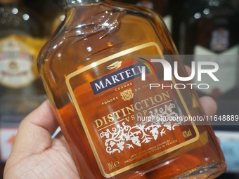 A photo taken on October 8, 2024, shows Martell cognac from France at a supermarket in Hangzhou, China. On the same day, the Ministry of Com...